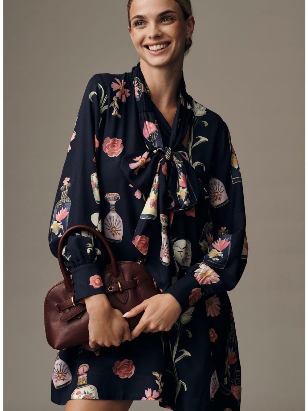 NWT-Anthropologie Maeve Navy Floral Bow-Tie Mini Dress